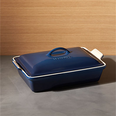 View Le Creuset ® Heritage Rectangular Ink Blue Ceramic Baking Dish with Lid details