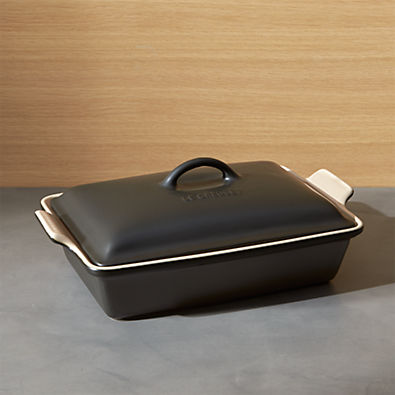 View Le Creuset ® Heritage Rectangular Licorice Black Ceramic Baking Dish with Lid details