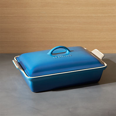 View Le Creuset ® Heritage Rectangular Marseille Blue Ceramic Baking Dish with Lid details