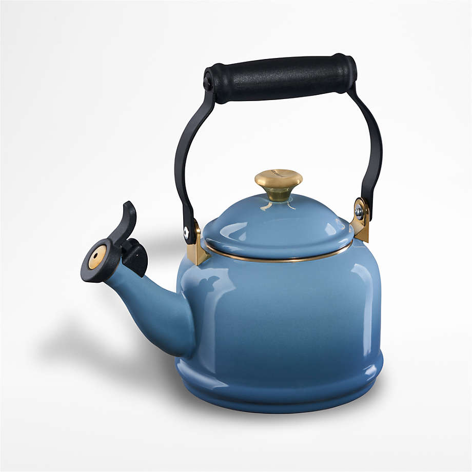 Le Creuset Demi 1.25-Qt. Chambray Blue Stovetop Whistling Tea Kettle + Reviews | Crate & Barrel