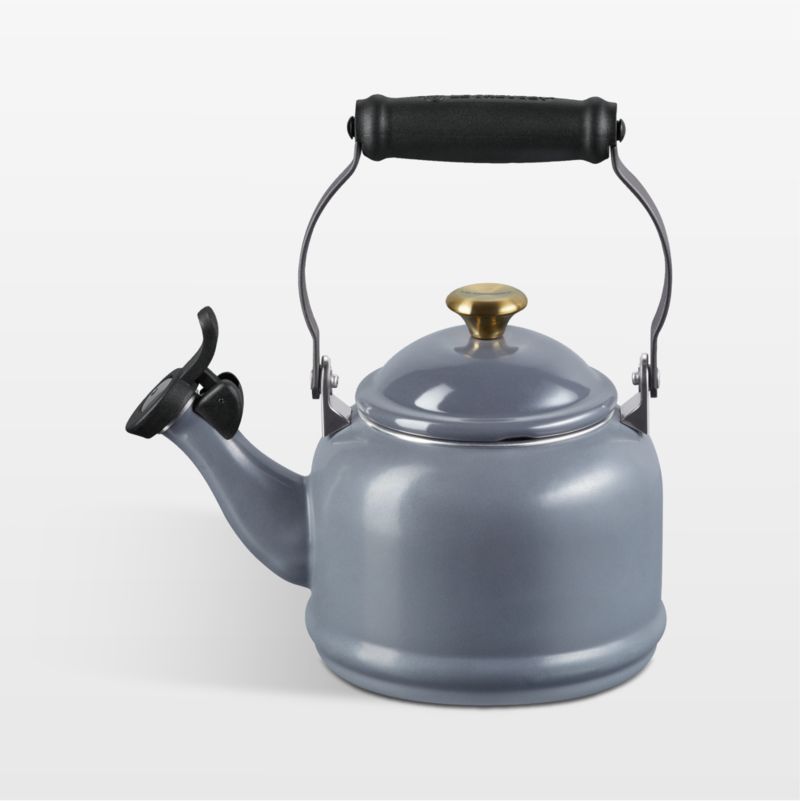 Le Creuset Demi 1.25 Qt. Chambray Blue Stovetop Whistling Tea Kettle Reviews Crate Barrel