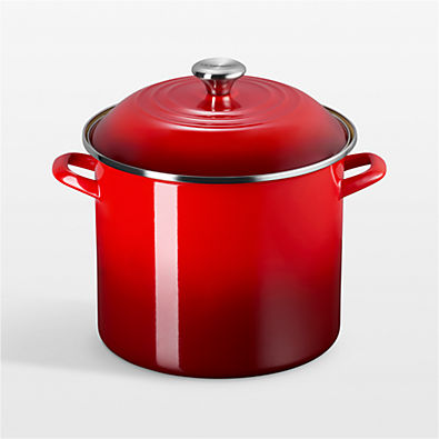 View Le Creuset ® 12-Qt. Cerise Enameled Steel Stockpot with Stainless Steel Knob details