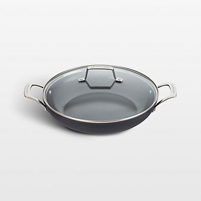 View Le Creuset ® Essential Ceramic Non-Stick 12" Shallow Braiser with Glass Lid details
