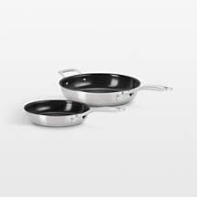 Le Creuset Essential 9.5" and 11" Stainless Steel Ceramic Non-Stick Fry Pan Set + Reviews | Crate & Barrel
