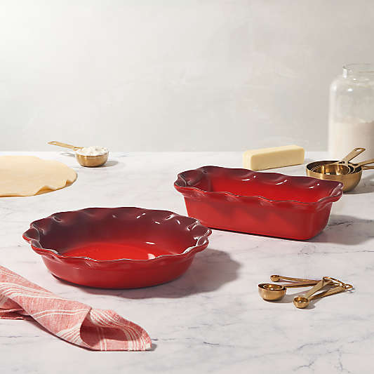 Le Creuset ® Cerise Fluted Ceramic Pie Dish and Loaf Pan Set