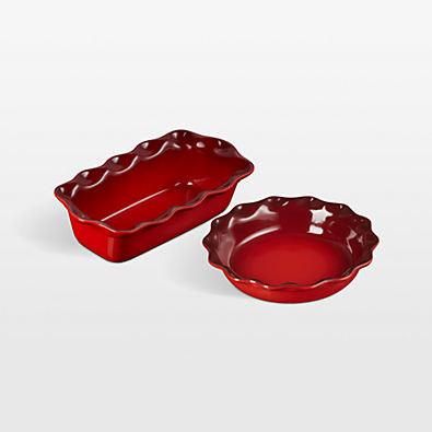 View Le Creuset ® Cerise Fluted Ceramic Pie Dish and Loaf Pan Set details
