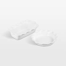 Le Creuset White Fluted Ceramic Pie Dish and Loaf Pan Set + Reviews | Crate & Barrel