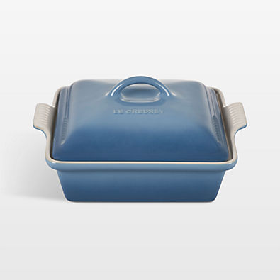 View Le Creuset ® Heritage Square Chambray Blue Ceramic Casserole Dish with Lid details