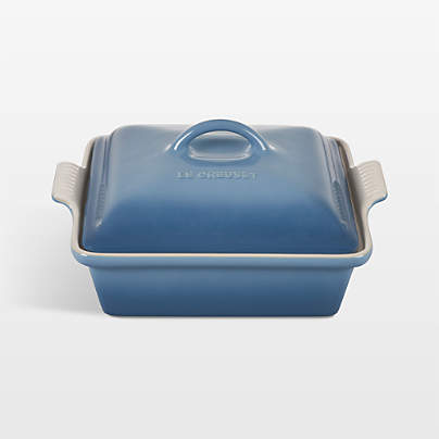 Le Creuset ® Heritage Square Chambray Blue Ceramic Casserole Dish with Lid