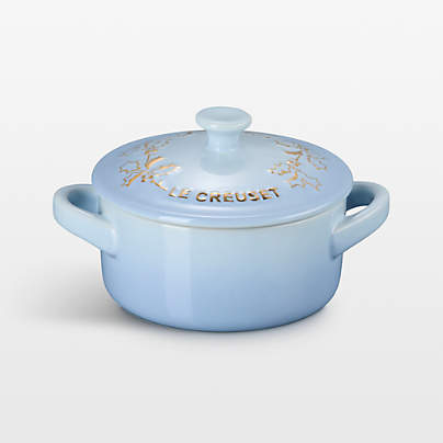 Le Creuset ® 8-oz. Coastal Blue Holly Stoneware Mini Round Cocotte with Gold Knob