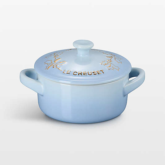 Le Creuset ® 8-oz. Coastal Blue Holly Stoneware Mini Round Cocotte with Gold Knob