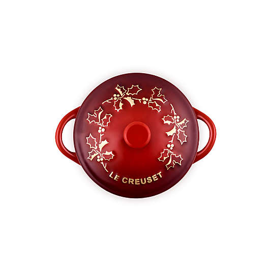 Le Creuset ® 8-oz. Cerise Holly Stoneware Mini Round Cocotte with Gold Knob