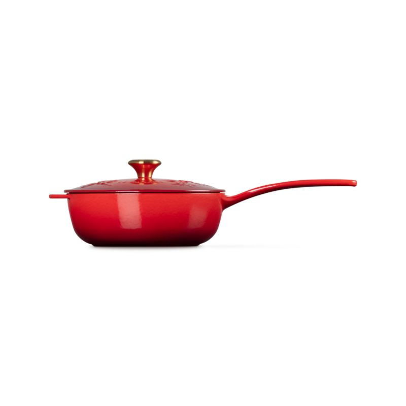 Le Creuset ® Traditional Holly Cerise 2.25-Qt. Round Saucier with Gold Knob - image 2 of 6