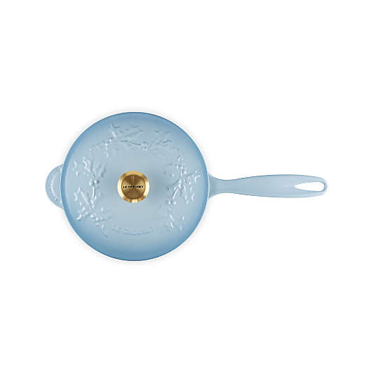 Le Creuset ® 2.25-Qt. Traditional Holly Coastal Blue Round Saucier with Gold Knob