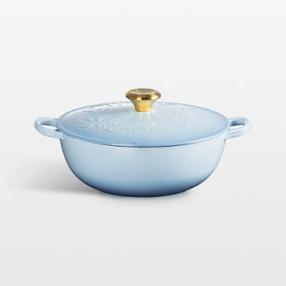 Le Creuset ® 4.5-Qt. Traditional Holly Coastal Blue Round Dutch Oven with Gold Knob