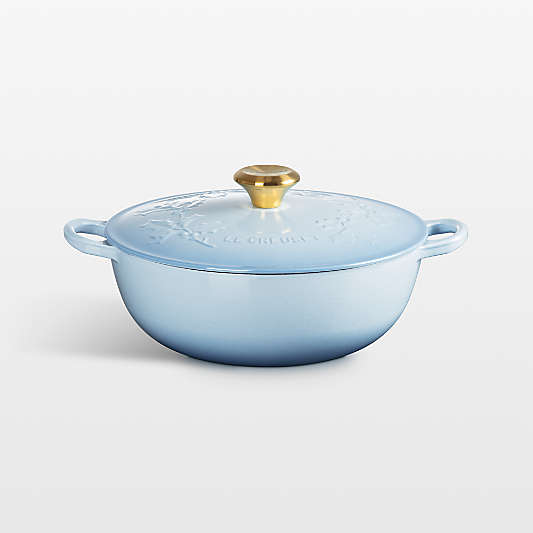 Le Creuset ® 4.5-Qt. Traditional Holly Coastal Blue Round Dutch Oven with Gold Knob