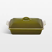 Le Creuset Heritage 4-Qt. Olive Rectangular Casserole Dish with Lid + Reviews | Crate & Barrel