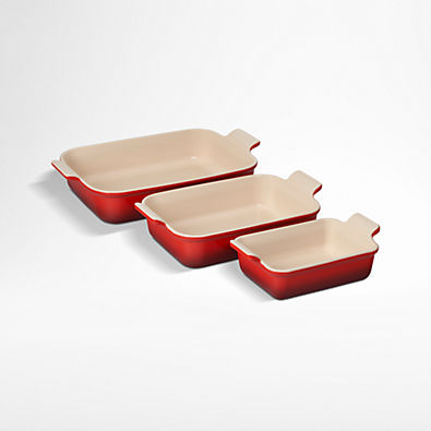 View Le Creuset ® Heritage Cerise Rectangular Dishes, Set of 3 details