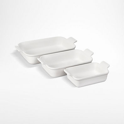 View Le Creuset ® Heritage White Rectangular Dishes, Set of 3 details