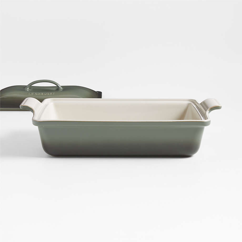 Le Creuset 4 qt. Heritage Rectangular Thyme Ceramic Baking Dish with Lid + Reviews | Crate & Barrel