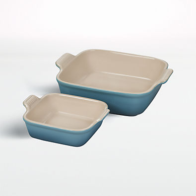 View Le Creuset ® Heritage 2-Piece Square Caribbean Blue Ceramic Baking Dish Set details