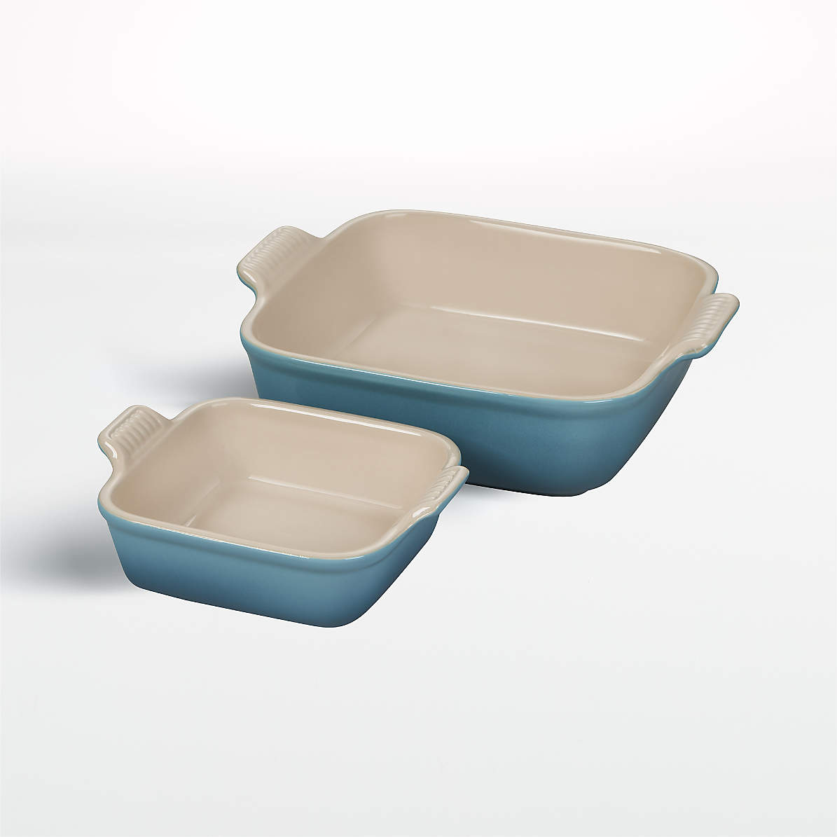 Le Creuset Heritage 2-Piece Square Blue Stoneware Ceramic Dish + Reviews | Crate & Barrel
