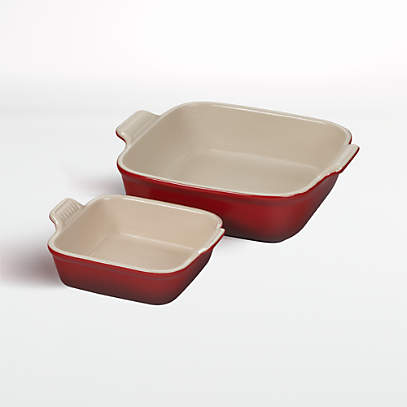 Le Creuset Heritage 2-Piece Square Cerise Red Ceramic Baking Dish Set +  Reviews