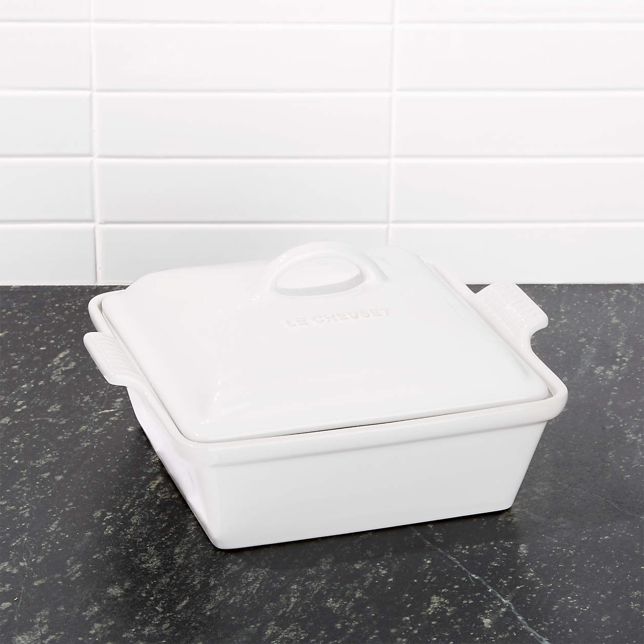 Le Creuset® Heritage Square White Ceramic Baking Dish with Lid