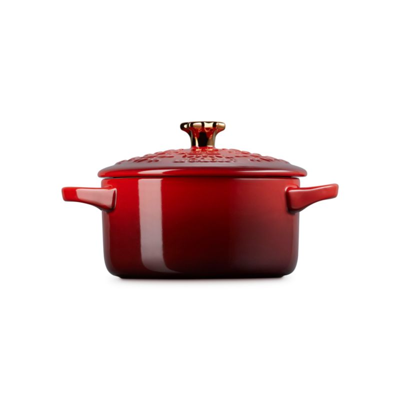 Le Creuset ® 24-Oz. Cerise Tree-Embossed Stoneware Mini Cocotte with Gold Star Knob - image 3 of 6