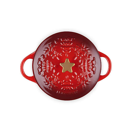 Le Creuset ® 24-Oz. Cerise Tree-Embossed Stoneware Mini Cocotte with Gold Star Knob