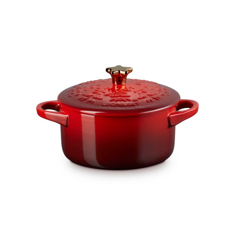 Le Creuset ® 24-Oz. Cerise Tree-Embossed Stoneware Mini Cocotte with Gold Star Knob - image 2 of 6