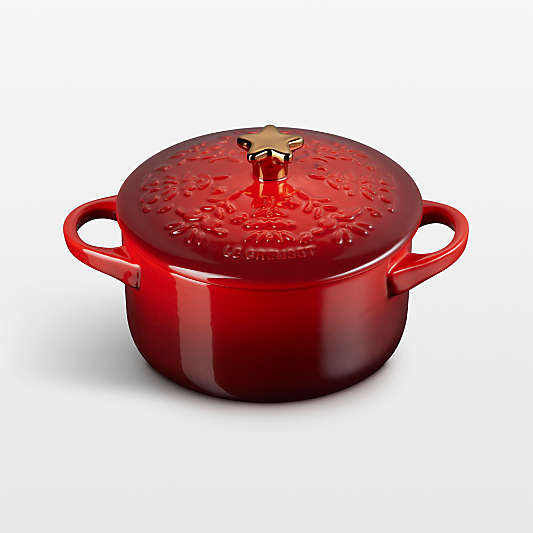 Le Creuset ® 24-Oz. Cerise Tree-Embossed Stoneware Mini Cocotte with Gold Star Knob