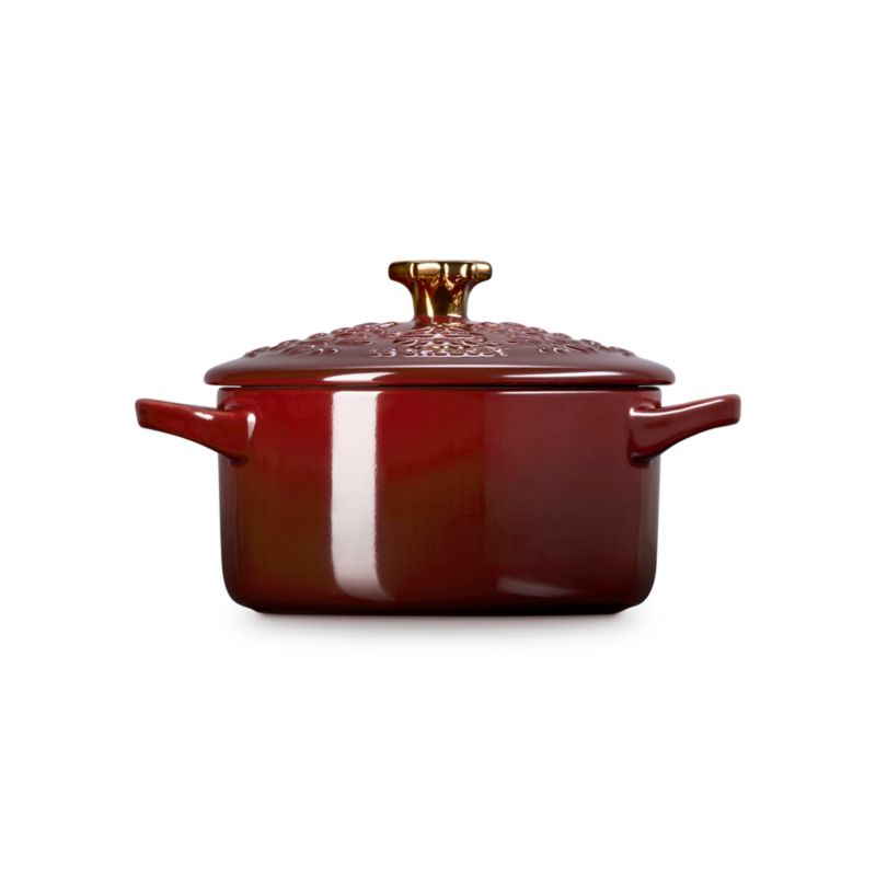 Le Creuset ® 24-Oz. Garnet Tree-Embossed Stoneware Mini Cocotte with Gold Star Knob - image 2 of 6