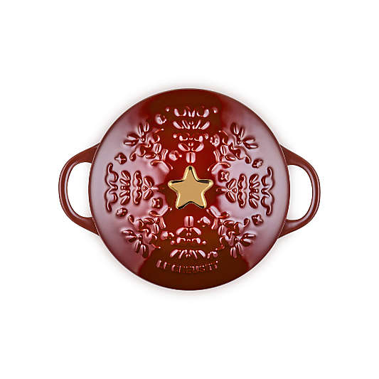 Le Creuset ® 24-Oz. Garnet Tree-Embossed Stoneware Mini Cocotte with Gold Star Knob