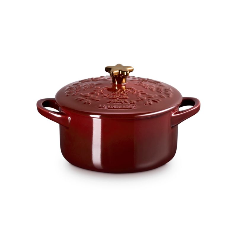 Le Creuset ® 24-Oz. Garnet Tree-Embossed Stoneware Mini Cocotte with Gold Star Knob - image 3 of 6