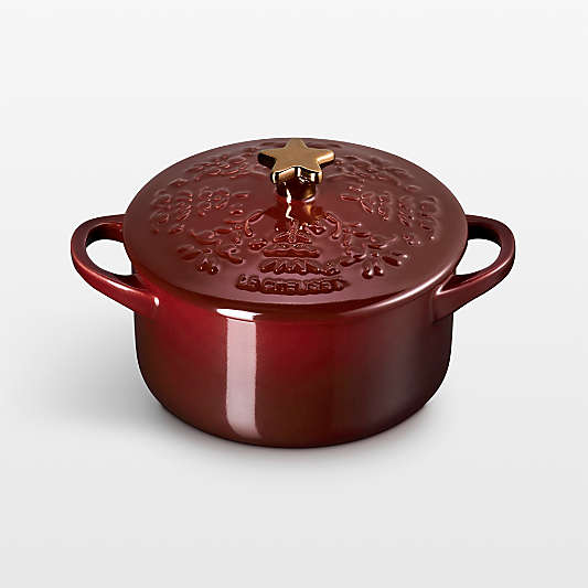 Le Creuset ® 24-Oz. Garnet Tree-Embossed Stoneware Mini Cocotte with Gold Star Knob