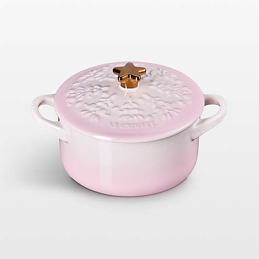 Le Creuset ® 24-Oz. Shell Pink Tree-Embossed Stoneware Mini Cocotte with Gold Star Knob