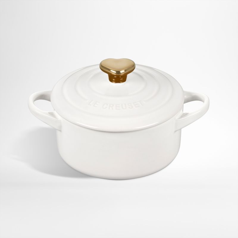 Le Creuset ® 8-oz White Mini Cocotte with Gold Heart Knob