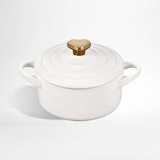 Le Creuset ® 8-oz White Mini Cocotte with Gold Heart Knob