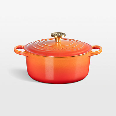View Le Creuset ® Signature 4.5-Qt. Flamme Doree Round Dutch Oven with Crucible Knob details