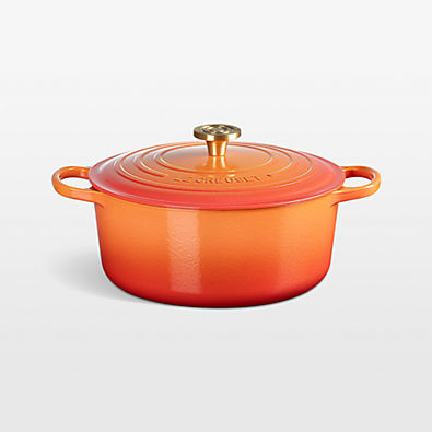 View Le Creuset ® Signature 7.25-Qt. Flamme Doree Round Dutch Oven with Crucible Knob details