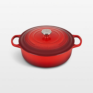 View Le Creuset ® Signature 6.75-Qt. Cerise Enameled Cast Iron Round Wide Dutch Oven details