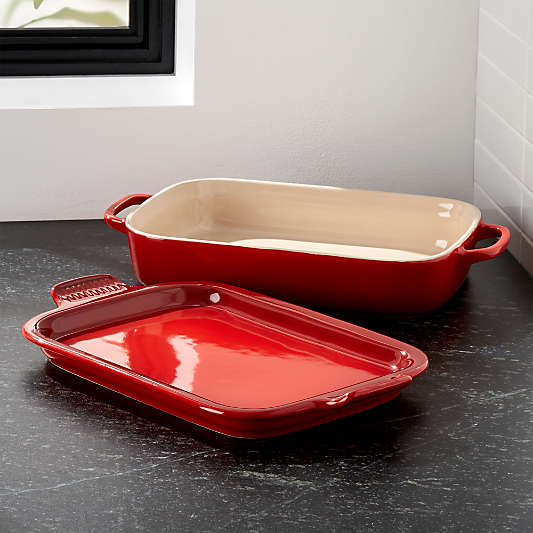 Le Creuset ® Cerise Red Rectangular Baking Dish with Platter Lid