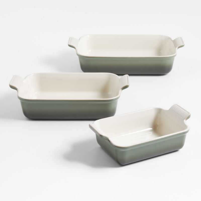 Le Creuset Heritage Thyme Rectangular Dishes, Set of 3 | Crate & Barrel