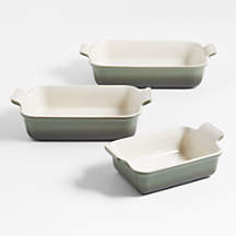Le Creuset Heritage Thyme Stoneware 3-Piece Rectangular Baking Dishes Set + Reviews | Crate & Barrel