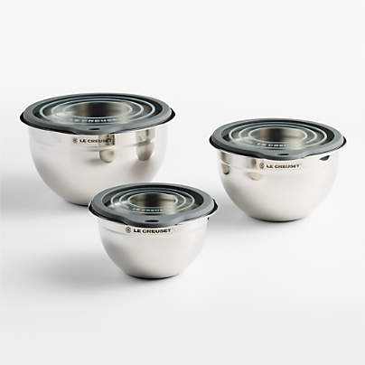 Le Creuset Stainless Steel Mixing Bowls with Glass Lids, Set of 3