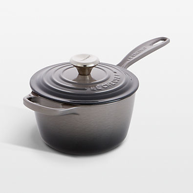 View Le Creuset ® Signature 1.75-Qt. Oyster Grey Enameled Cast Iron Saucepan with Lid details