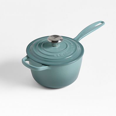 View Le Creuset ® Signature 1.75-Qt. Sea Salt Enameled Cast Iron Saucepan with Lid details