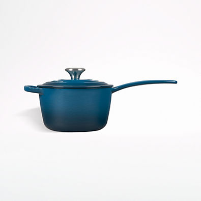 View Le Creuset ® Signature 1.75-Qt. Deep Teal Enameled Cast Iron Saucepan with Lid details