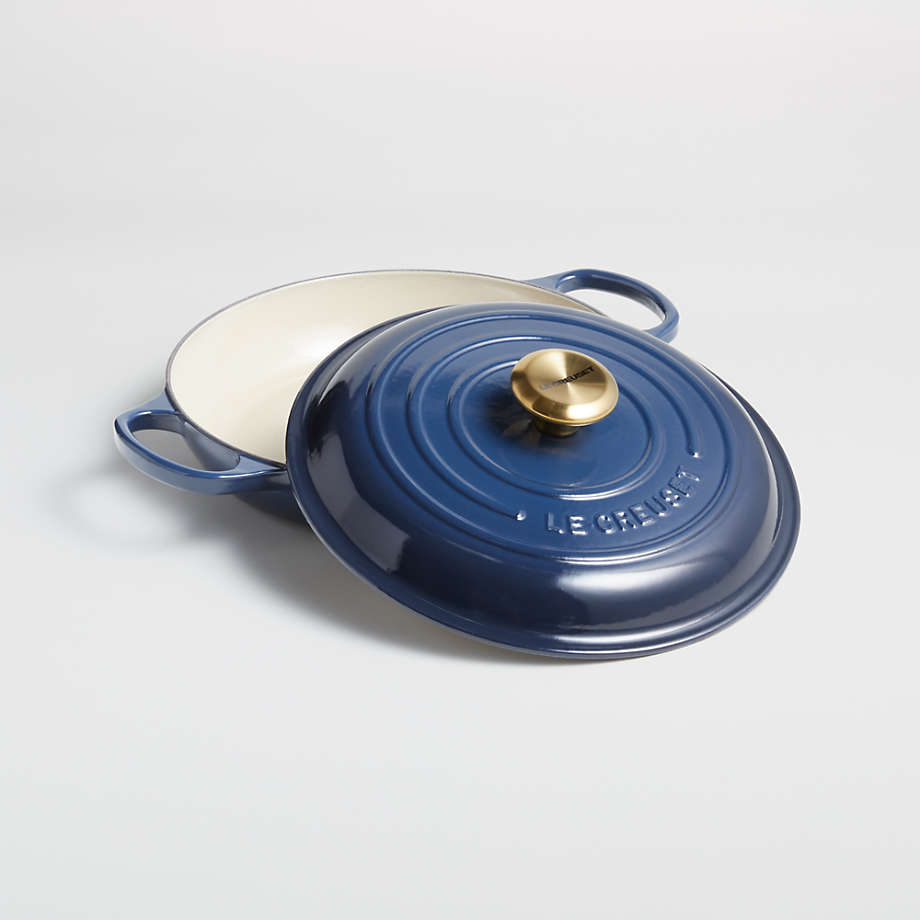 2 Quart Round Enameled Cast Iron Braiser Pan - Blue